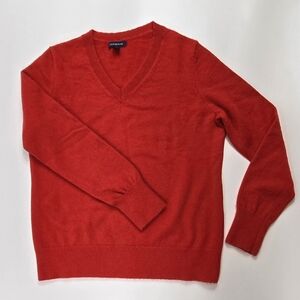 Lands End Sweater Women M Red 100% Cashmere Soft Knit V-Neck Pullover Sweater